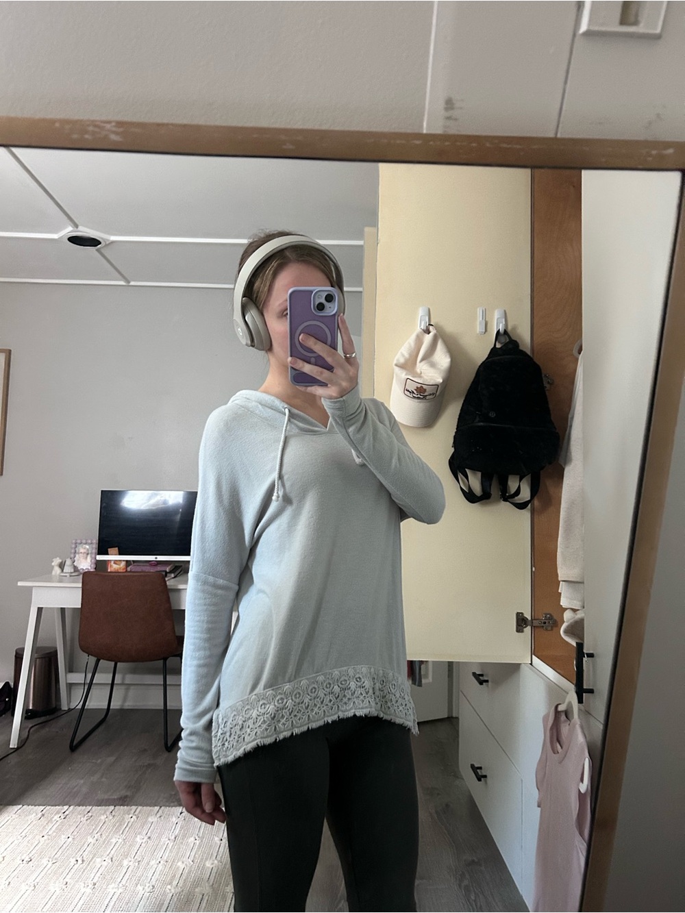 Light baby blue lightweight loose fit hoodie with lace detailing